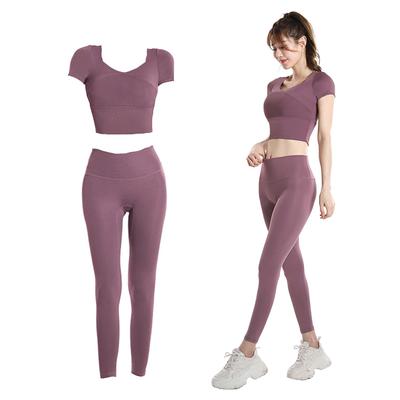 Yoga Top and Bottom Sportswear and Training Set with Half Sports Yoga and Leggings and Women's Set, Wear, 2-Piece Sleeves, Bra, Pants,