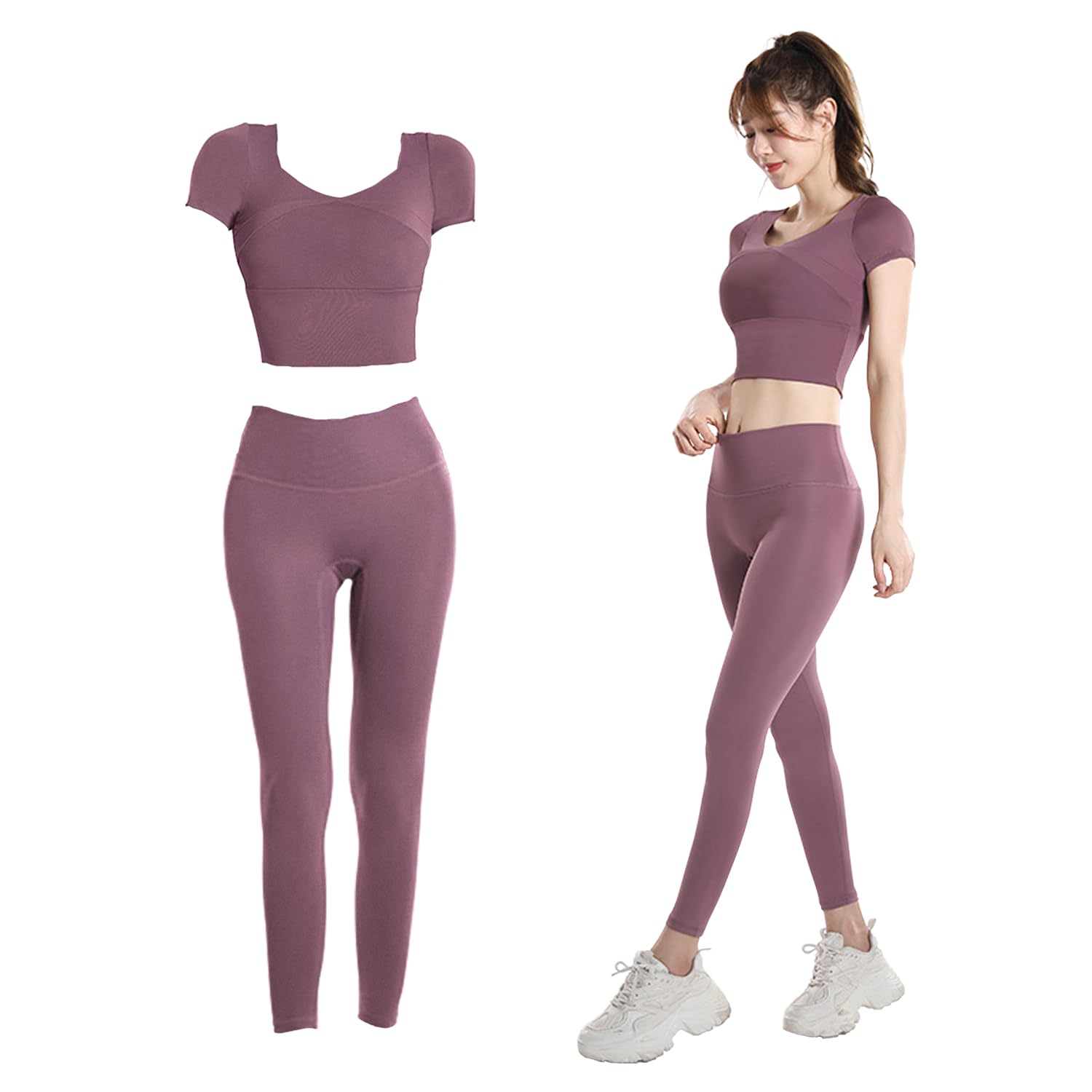 

SooPii Yoga Top and Bottom Sportswear and Training Set with Half Sports Yoga and Leggings and Women s Set, Wear, 2-Piece Sleeves, Bra, Pants, фиолетовый