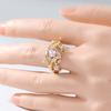 Classic Inlaid Pink CZ Flower Women's Ring Trendy Gold Color Hand Carving Daily Wear Party Jewelry Anniversary Gift