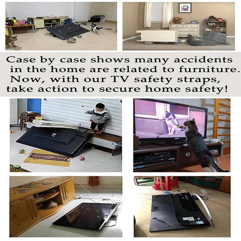 Adjustable TV Safety Straps No-Drill Adhesive Anti-Tip Furniture Anchors for Baby Proofing Flat Screens Fix To Wall