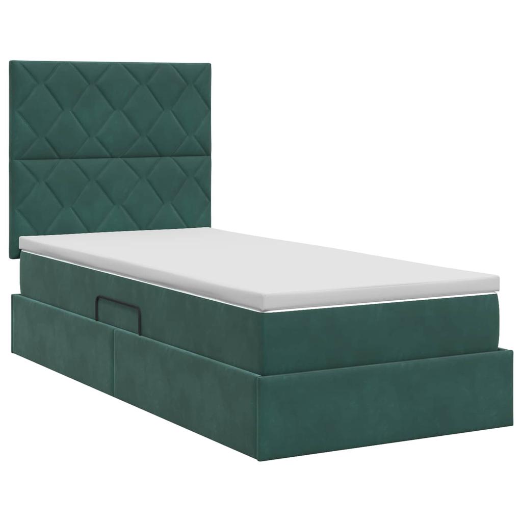 Storage Bed with Mattress Dark Green 90 X 200 Cm Velvet