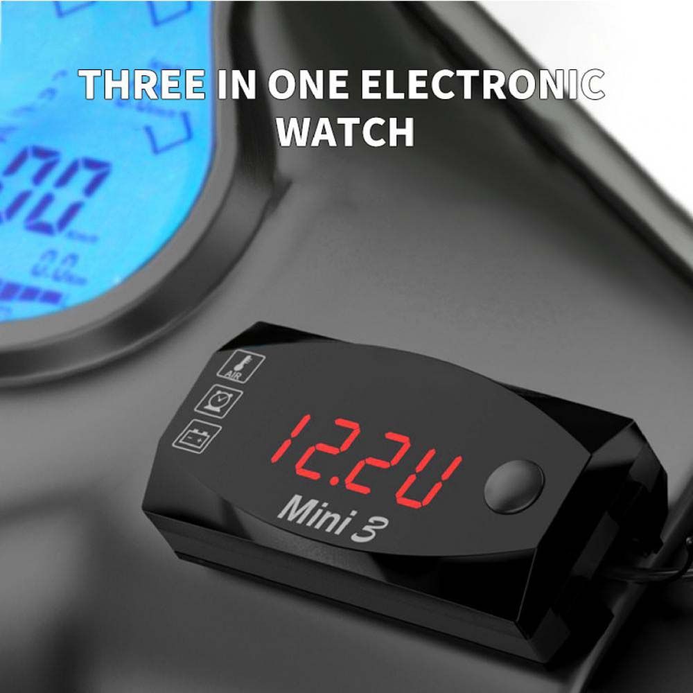 Three-In-One Digital Display IP67 Motorcycle Electronic Clock LED Watch Thermometer Voltmeter