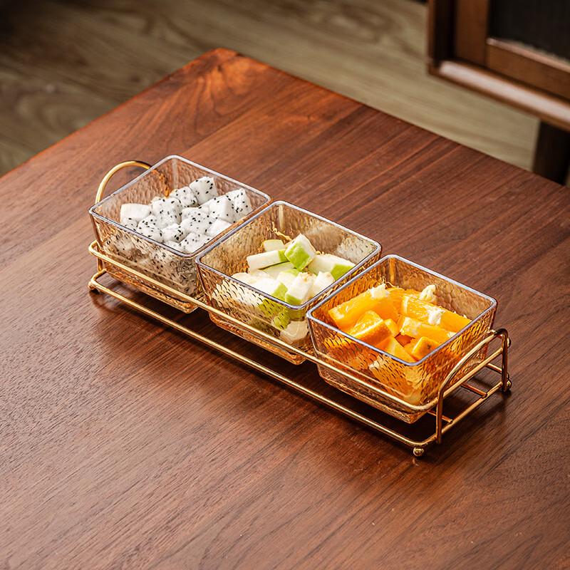 Amber Hammered Glass Divided Snack Platter