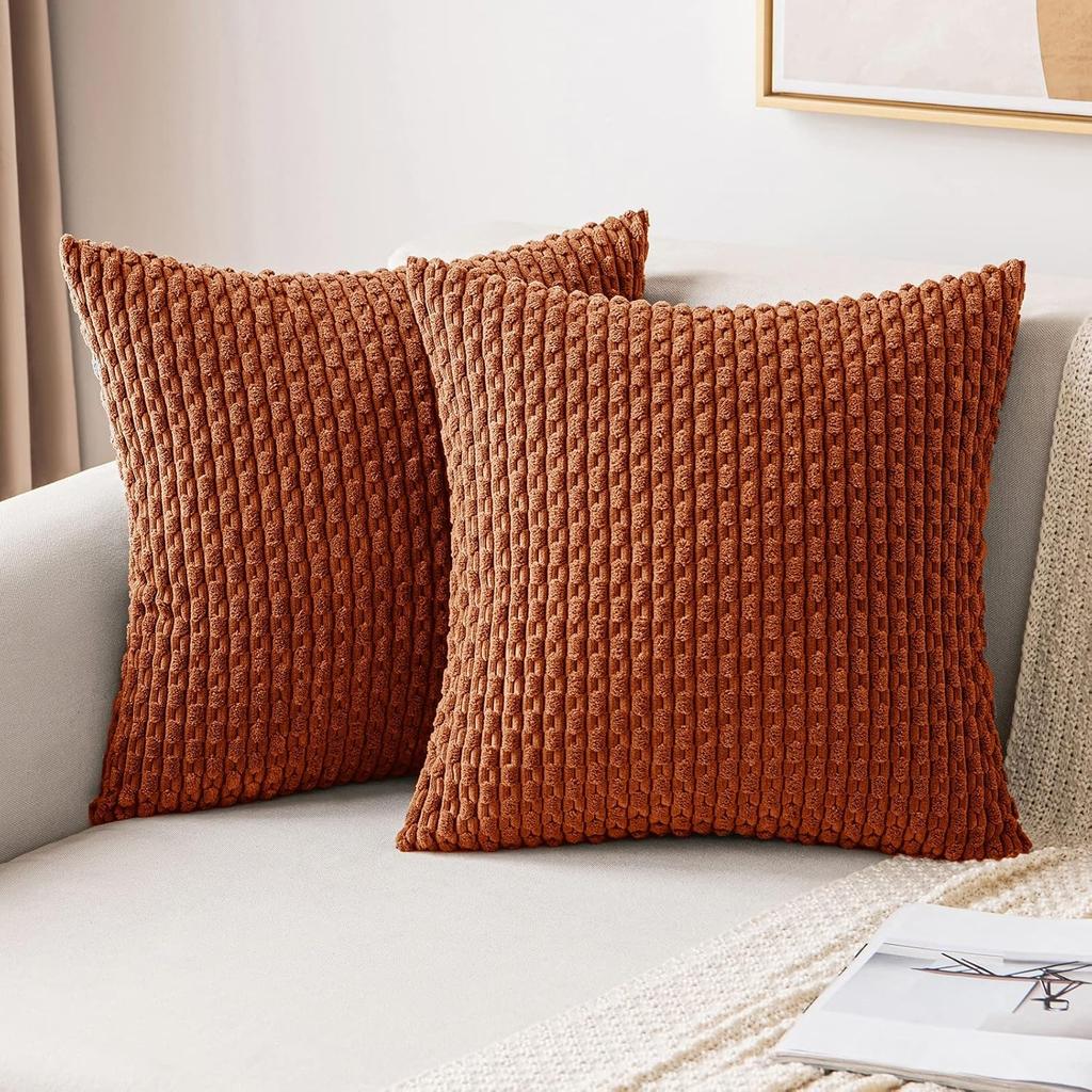 Green Pillow Covers Spring Decorations Boho Striped Corduroy Throw Pillow Cases Soft Plush Farmhouse Couch Cushion Case 45x45CM