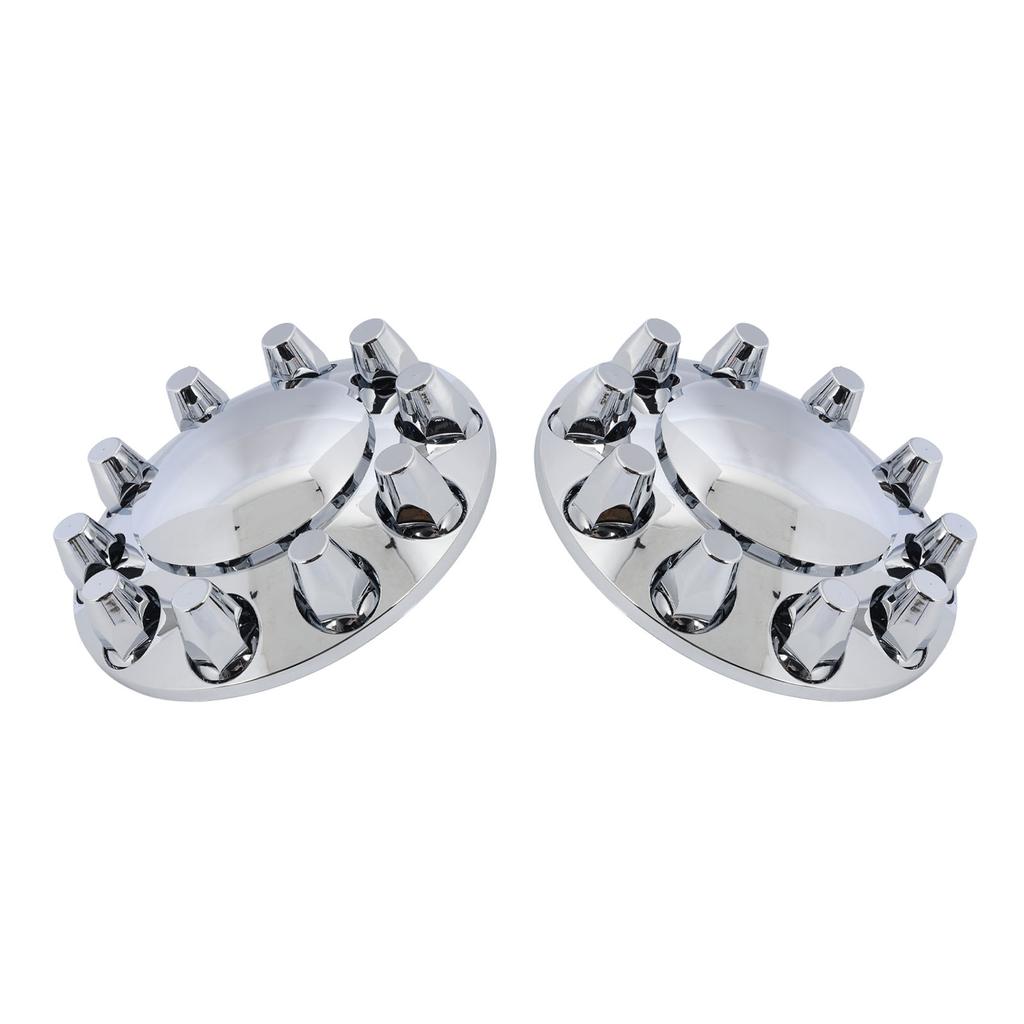 Pair of Chrome Front Axle Cover Set Glossy Wheel Hub Caps with 33mm Lug Nut Covers for Trucks Trailers Vehicles