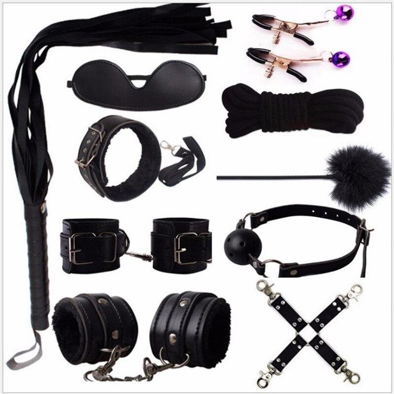 Role-playing 10 PCs BDSM Adult Sex Plush Cuff Lace Up Drawstring Sexy Bedding Strap Couple Sex Toy Set Popular