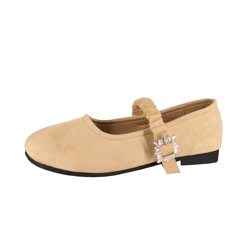 Retro square head shallow mouth single shoes women's spring new French suede gentle fairy soft flat Mary Jane shoes
