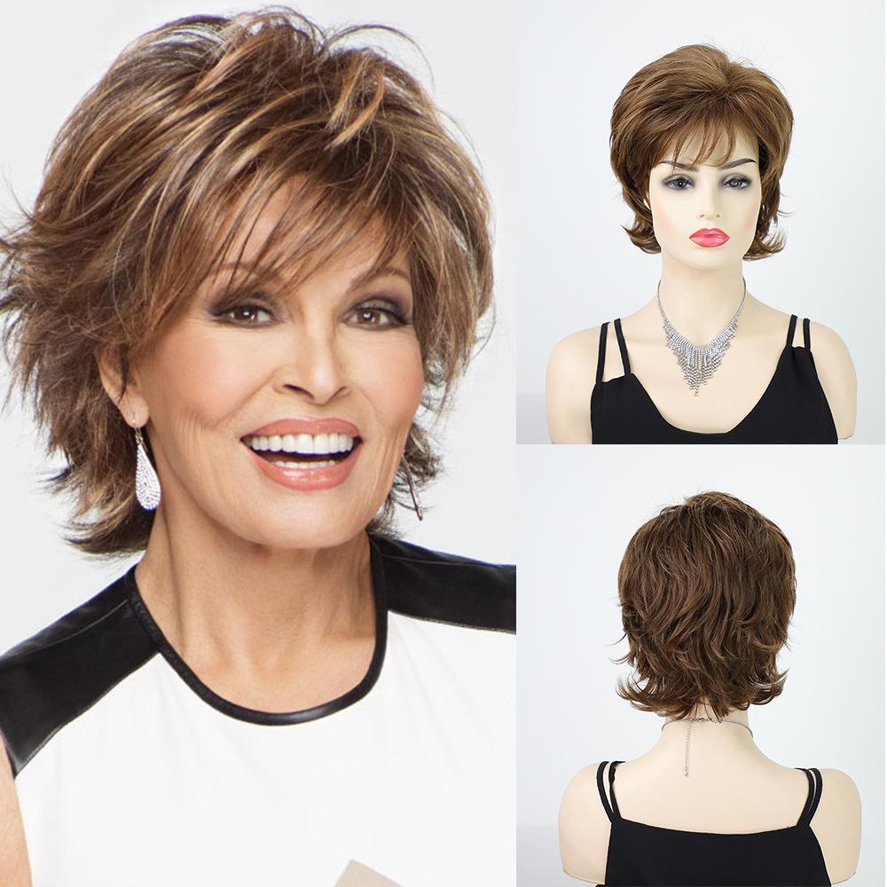 

Модный женский золотисто-коричневый короткий прямой текстурированный синтетический парик-повязка на голову