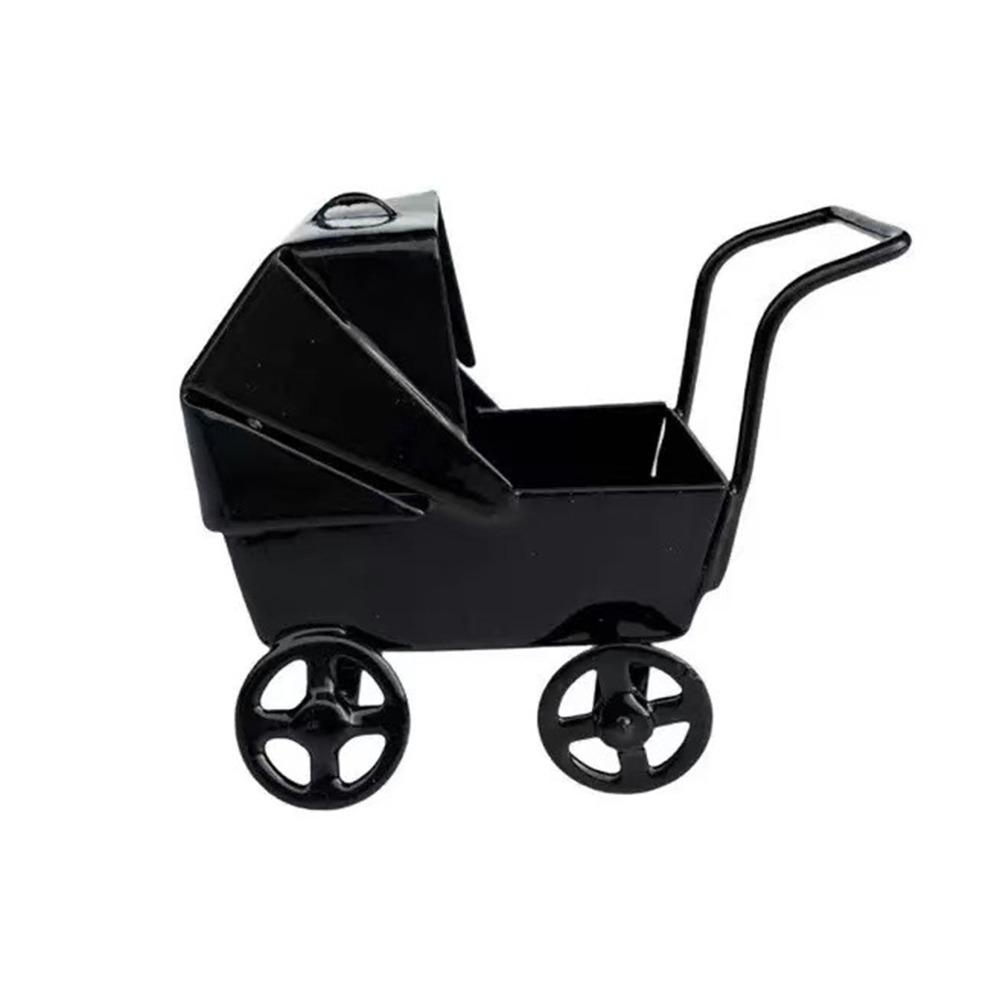 Mini Size 1:12 Dollhouse Miniatures Wrought Iron Doll Pram Toys Baby Stroller Model Collection Toy