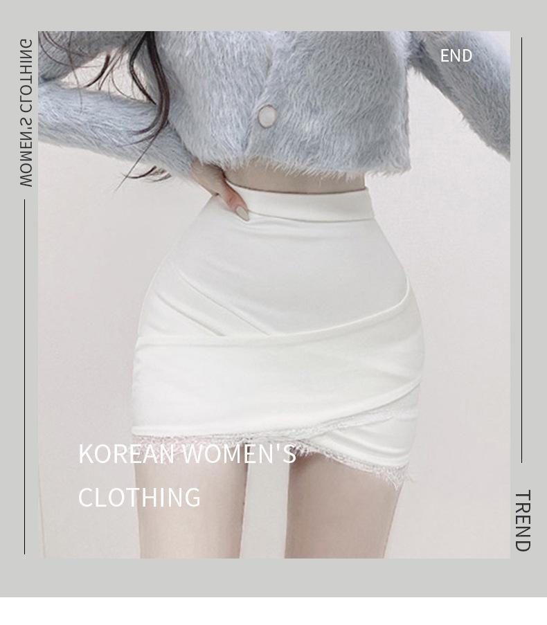 South Korea's Dongdaemun Lace Trim Sexy High Waist Slimming Mini Skirt for Women