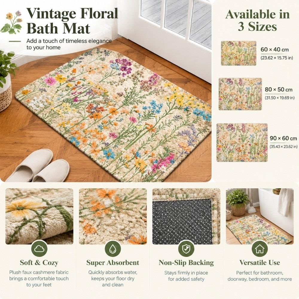 Anti Slip Retro Floral Floor Mat Water Absorbent Floor Blanket Wildflower Doormat Rug Bathroom