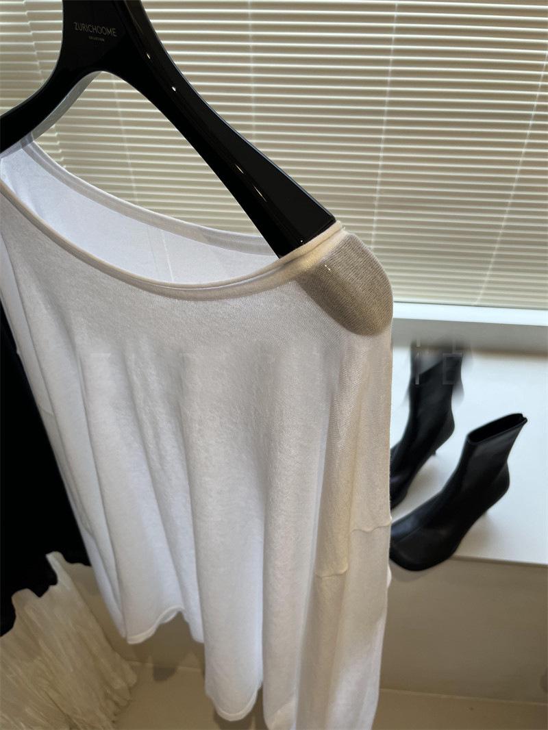 

Lightweight Sheer Cotton Oversized Collar Long Sleeve T-shirt Small белый