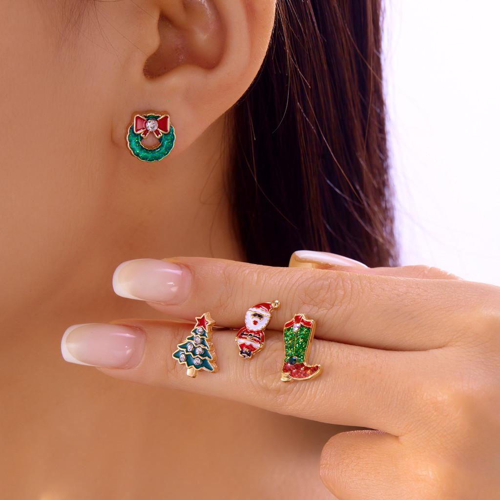 Christmas Elf Earring Set With Festive Animal Designs For Holiday Celebrations