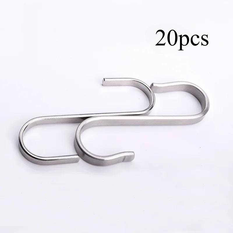 5/10/20pcs 304 Stainless Steel S Shaped Metal Hanging Hooks for Hanging, Metal Kitchen Pot Pan Hanger Storage Rack Closet S Type Hooks