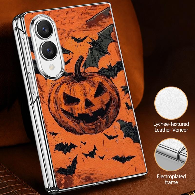 Pumpkin Lantern Ghost Halloween Case For Samsung Galaxy Z Fold 8 Ultra 7 6 5 4 Z Fold8 Fold7 Fold6 Fold5 Luxury Plating Leather Skin Phone Cover