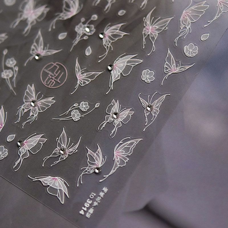 

Bright Crystal Peach Blossom Butterfly Nail Sticker Tomoni Embossed 5D Transparent Color Blooming Fairy Temperament Nail Sticker Decorations Butterfly Flower Dream 3914((Crystal Drill))