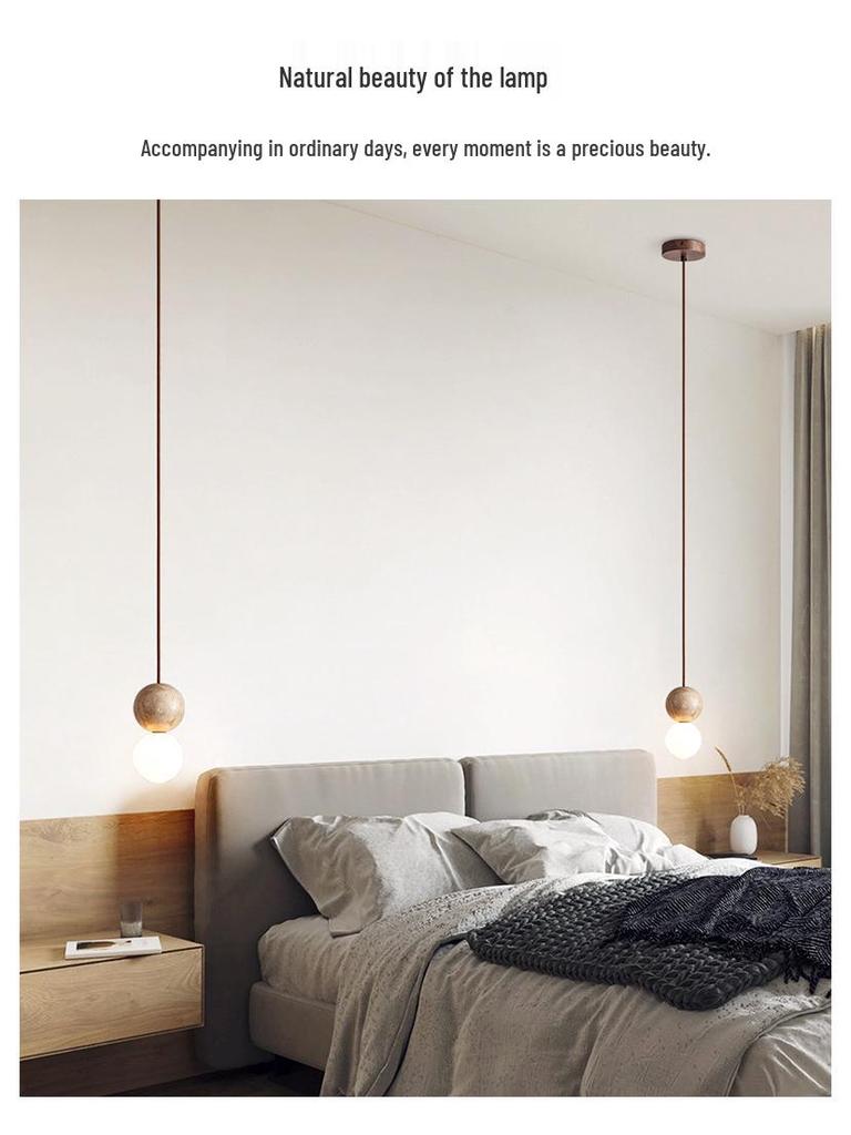 Yellow Travertine Pendant Light - Retro Cream Wabi-sabi Style for B&B, Restaurant, Bedroom, or Bedside.