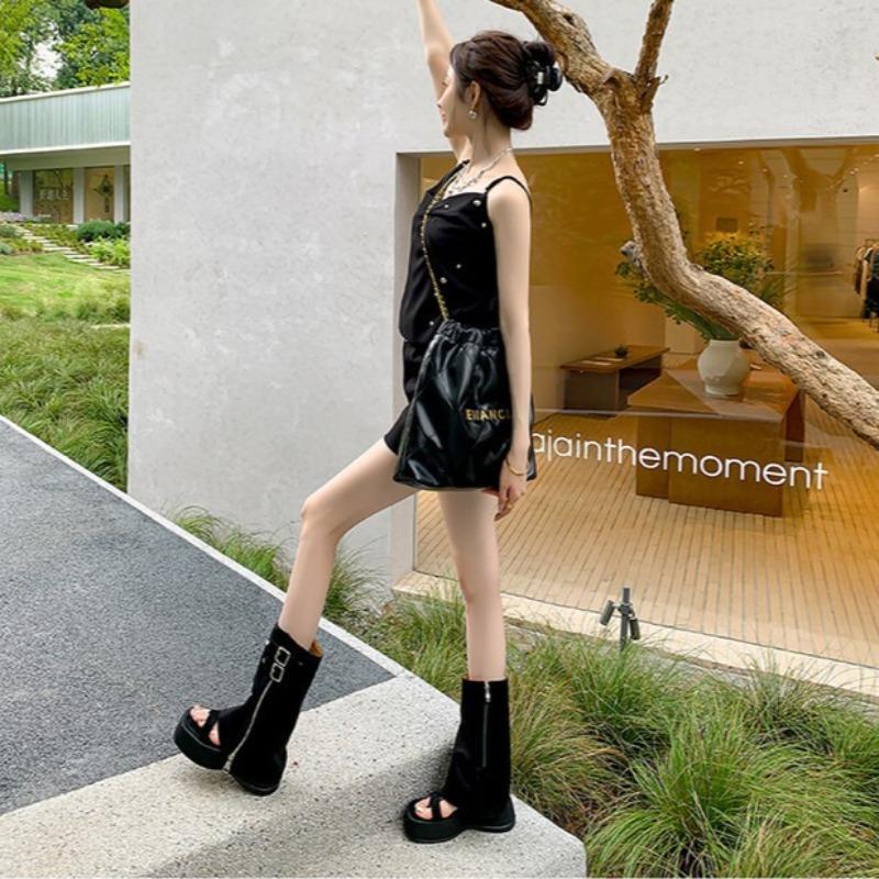 Fashion Women's Fad Platform Trousers Cool Boots Women's Herringbone Toe Roman Sandals Causal Short Open-toed Cool Boots Sandalias Mujer