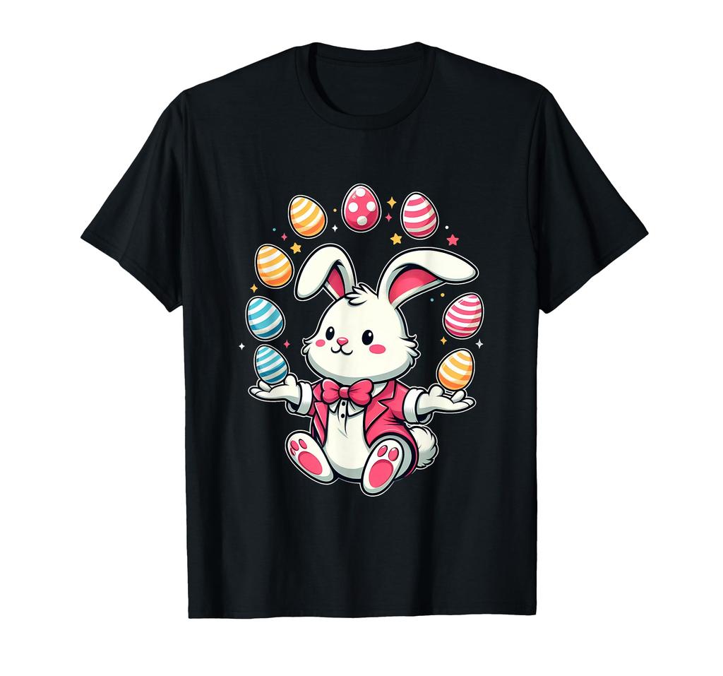 Funny and adorable Easter bunny juggling colorful eggs kids boys t-shirt