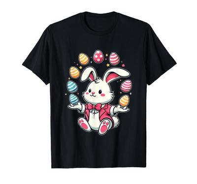 Funny and Adorable Easter Bunny Juggling Colorful Eggs Kids Boys T-shirt