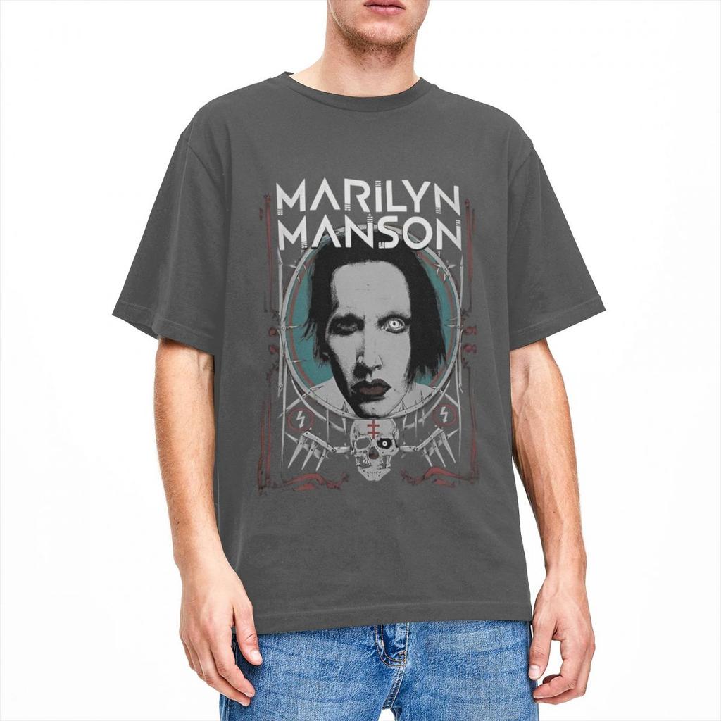 Vintage Marilyn Manson TShirts Men Women Crew Neck Cotton T Shirt Gothic Rock Music Short Sleeve Tees 6XL Clothing