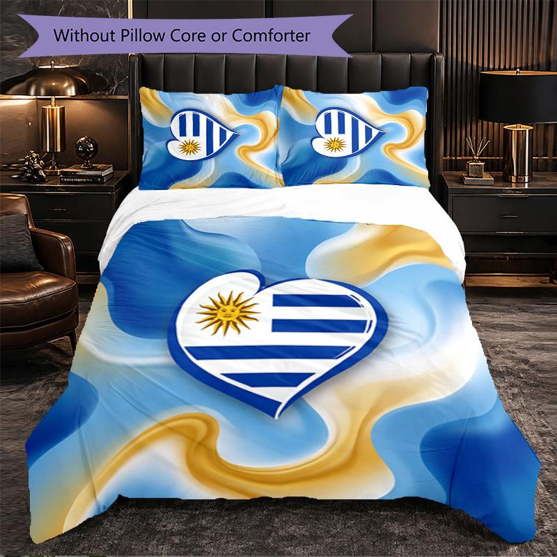 Uruguay Football Pattern 3 Pieces Bedding Set Soft Microfiber Duvet Cover with Pillow Cases for Bedroom