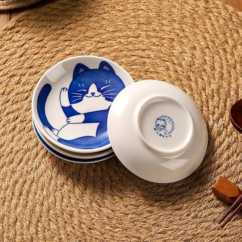 1/4pcs Ceramic Dessert Dessert Pickles Tableware Japanese Cute Creative Cartoon Lucky Cat Pattern Spice Fruit Sushi Plate