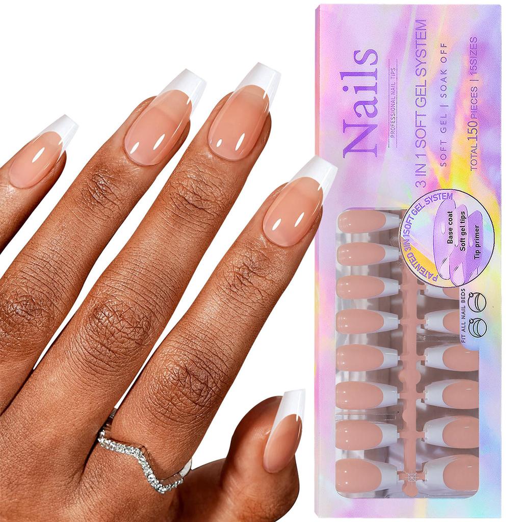 Natural and Stylish French Manicure Nail Tips with Different Sizes Nail Art Tools and Accessories