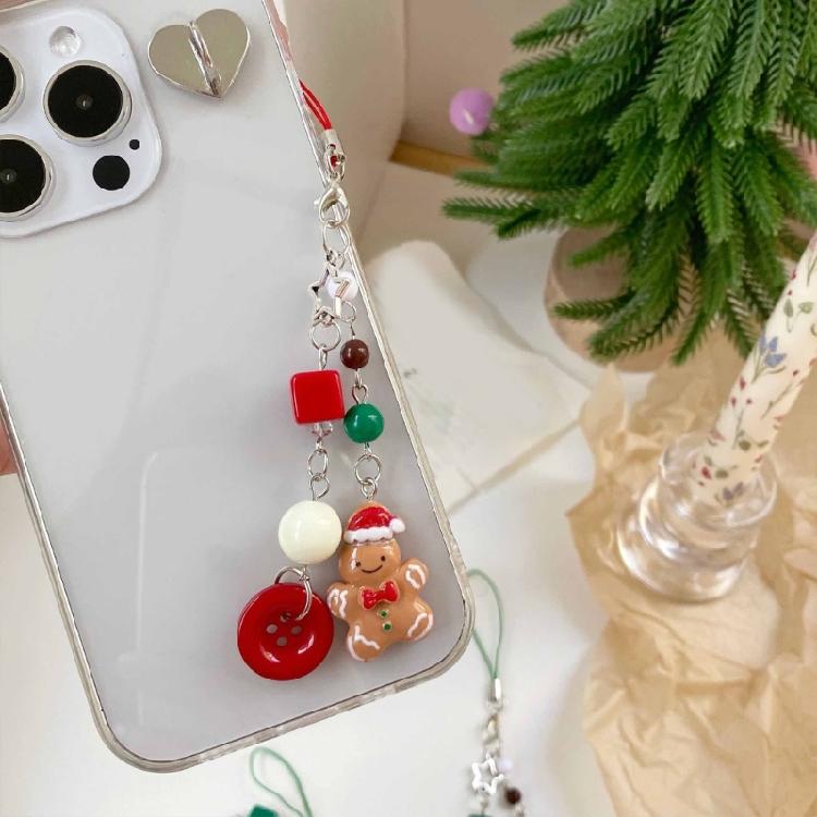 Resin Gingerbreads Man and Bear Phone Chain Keychain Phone Lanyard Keyrings Pendant for Fashionable and Practical Use