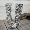 Fashion Autumn Winter 2025 Zebra-Pattern Knee High Boots Women Sexy Pointed Toe Thick High Heels Long Boots Woman Slip On Booties Shoes