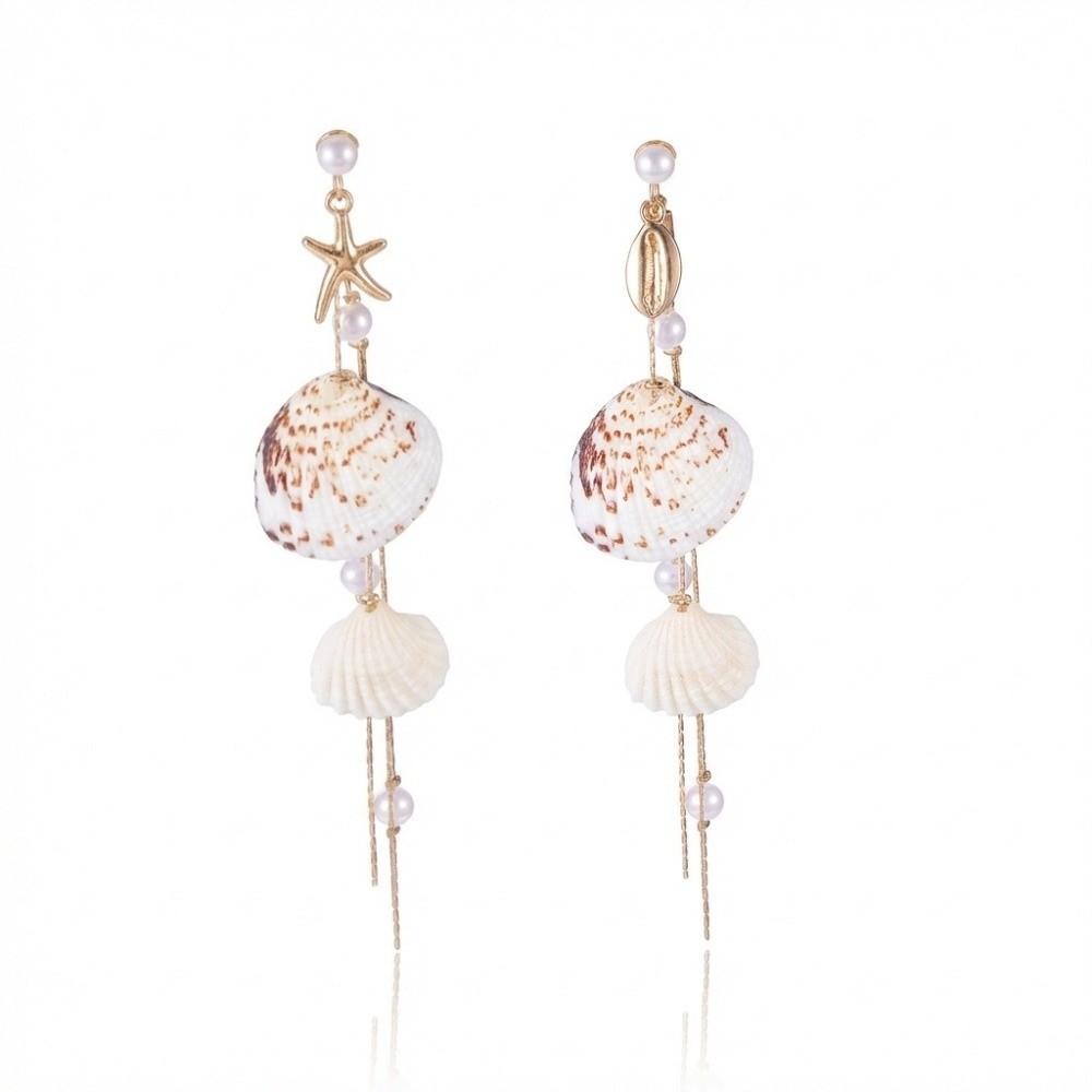 Bohemia Style Conch Shell Drop Earrings Handmade Long Tassel Earrings Women