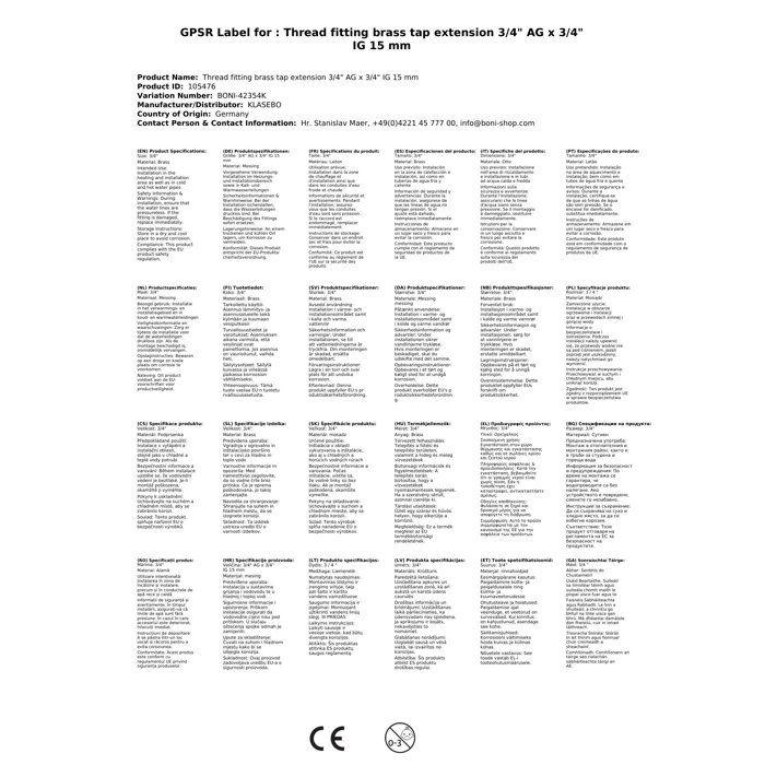 Rallonge de Robinet 3/4 Pouce en Laiton