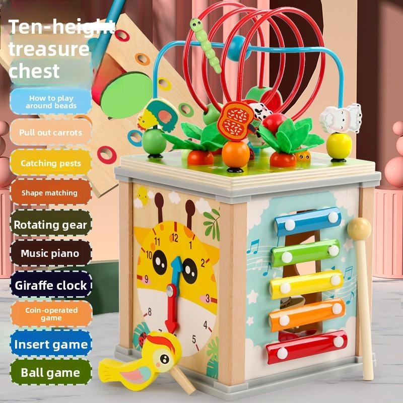 Wooden Radish Pulling Tapping Piano Matching Multi Functional Treasure Toy Box
