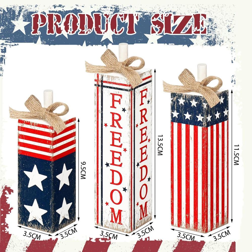 Patriotic Wood Block Sign Vintage 4th of July Tiered Tray Decor Rustic Farmhouse Memorial Day Independence Day Table Centerpiece