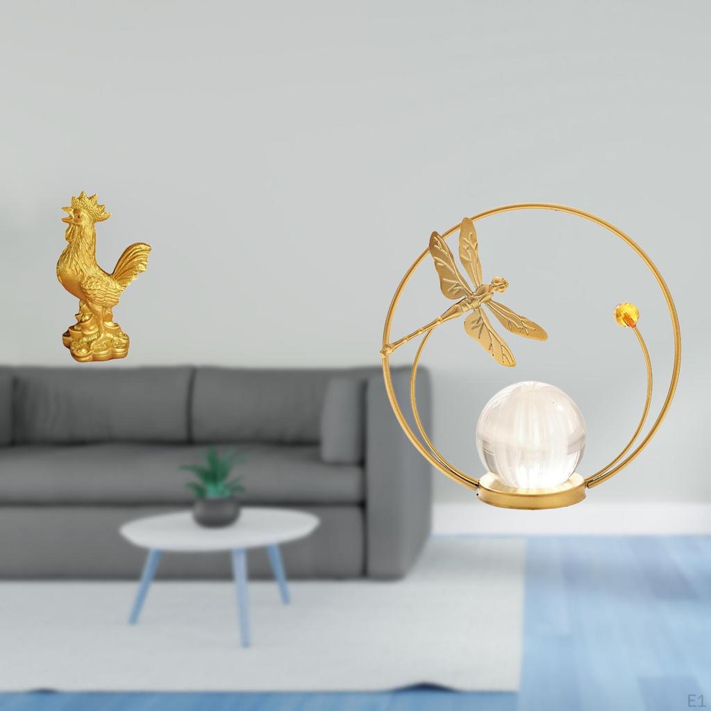 Chicken Figurine Feng Shui Decor Crystal Ball Sculpture Metal Statue Ornament for Birthday