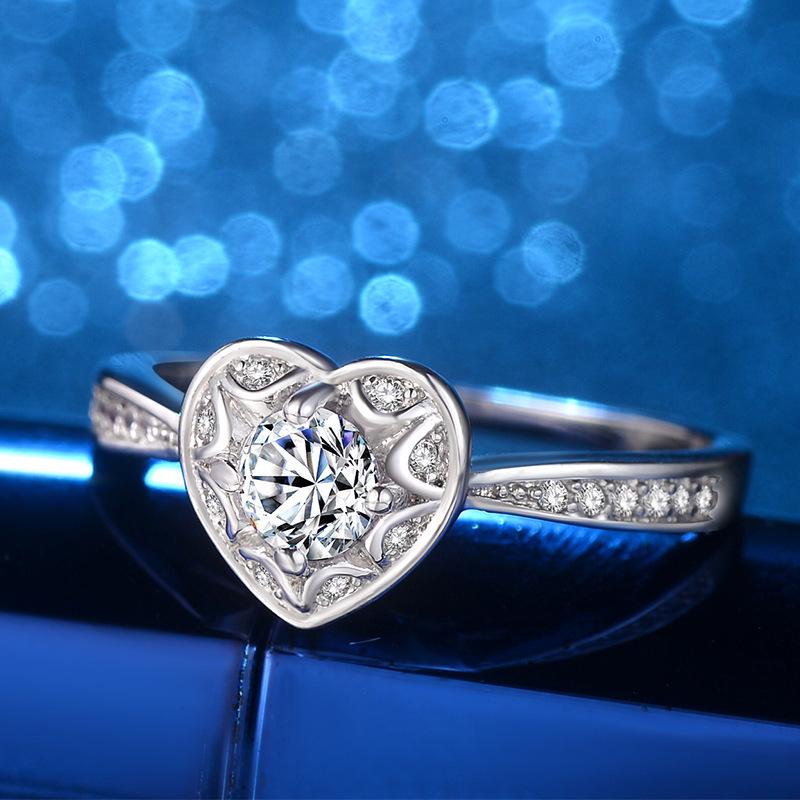 Accessories Simulation Diamond Heart Ring Silver Jewelry Mixed Batch, Fashion Non-Fading Ring, Birthday Gift