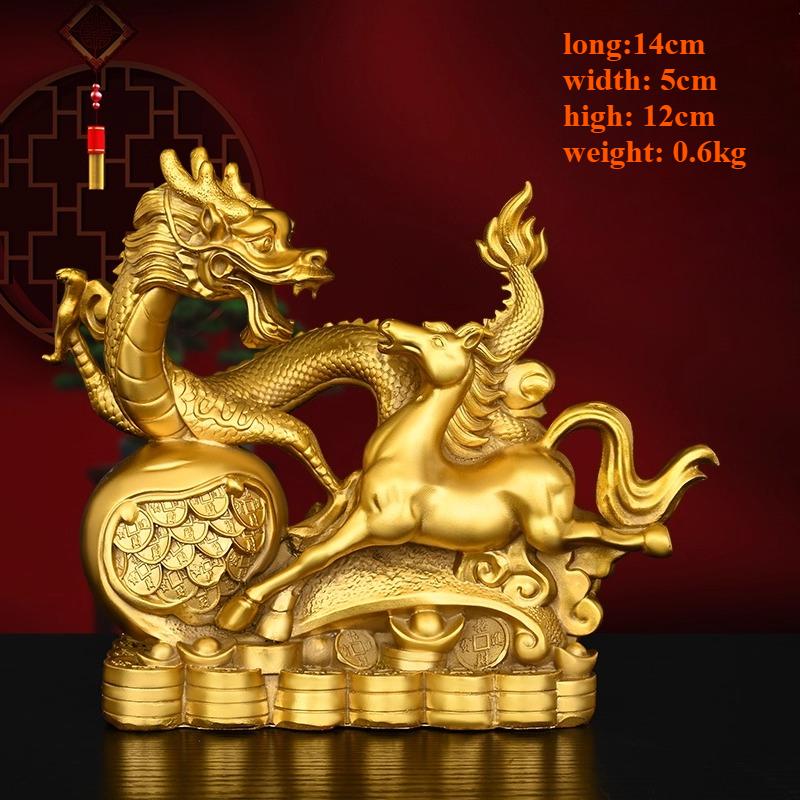 Brass Dragon Horse Spirit Chinese Dragon Ornament Copper Horse Crafted Home Decor for Living Room Gift