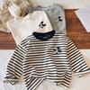Toddler Striped Cartoon T-shirt: Spring/Autumn 2024 Collection, Round Neck Top for Kids