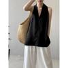 Damen Neckholder V-Ausschnitt Ärmellos Leinen-Stil Oberteil Locker Lässig Bluse