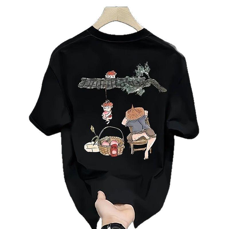 Trendy Brand Short-Sleeved Pure Cotton Men'S Printed T-Shirt Trendy Men'S And Women'S Versatile Round Neck T-Shirt Men'S