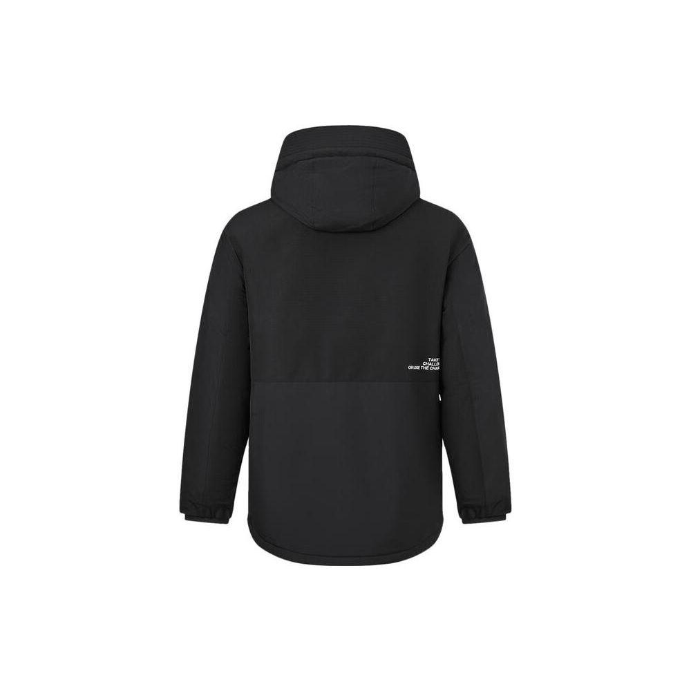 Li Ning Solid Color Mid-Length Hooded Down Jacket Men Outerwear Black AYMT325-7