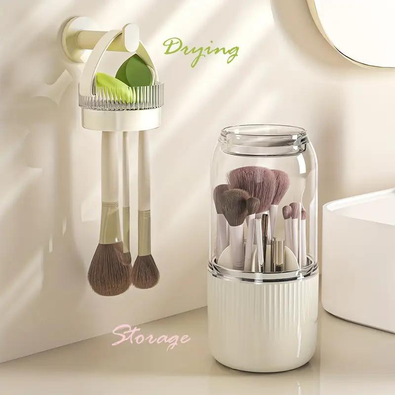 3 In 1 Rotating Makeup Brushes Storage Box Dustproof  Cosmetic Brush Cleaner and Organizer Washable Drying Makeup Tools Bucket