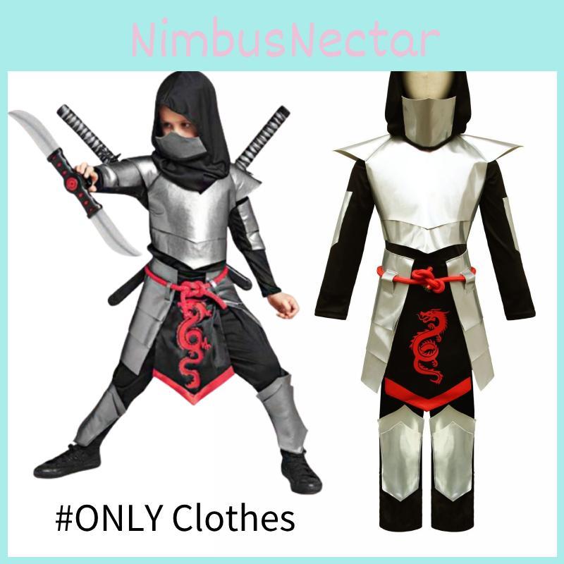 Deluxe Halloween Ninja Costume For Kids Complete Set With Headgear Jumpsuit Leg Warmers Breastplate And Waistcoat Ninja Costume)