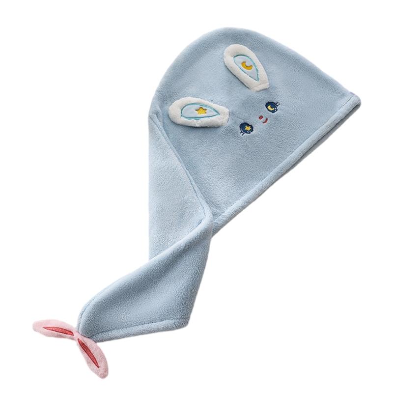 

Cartoon Rabbit Hair Towel Wrap Hair Dry Hat Absorbent Hair Drying Towel Hair Towel with Button for Bathroom 1 синій