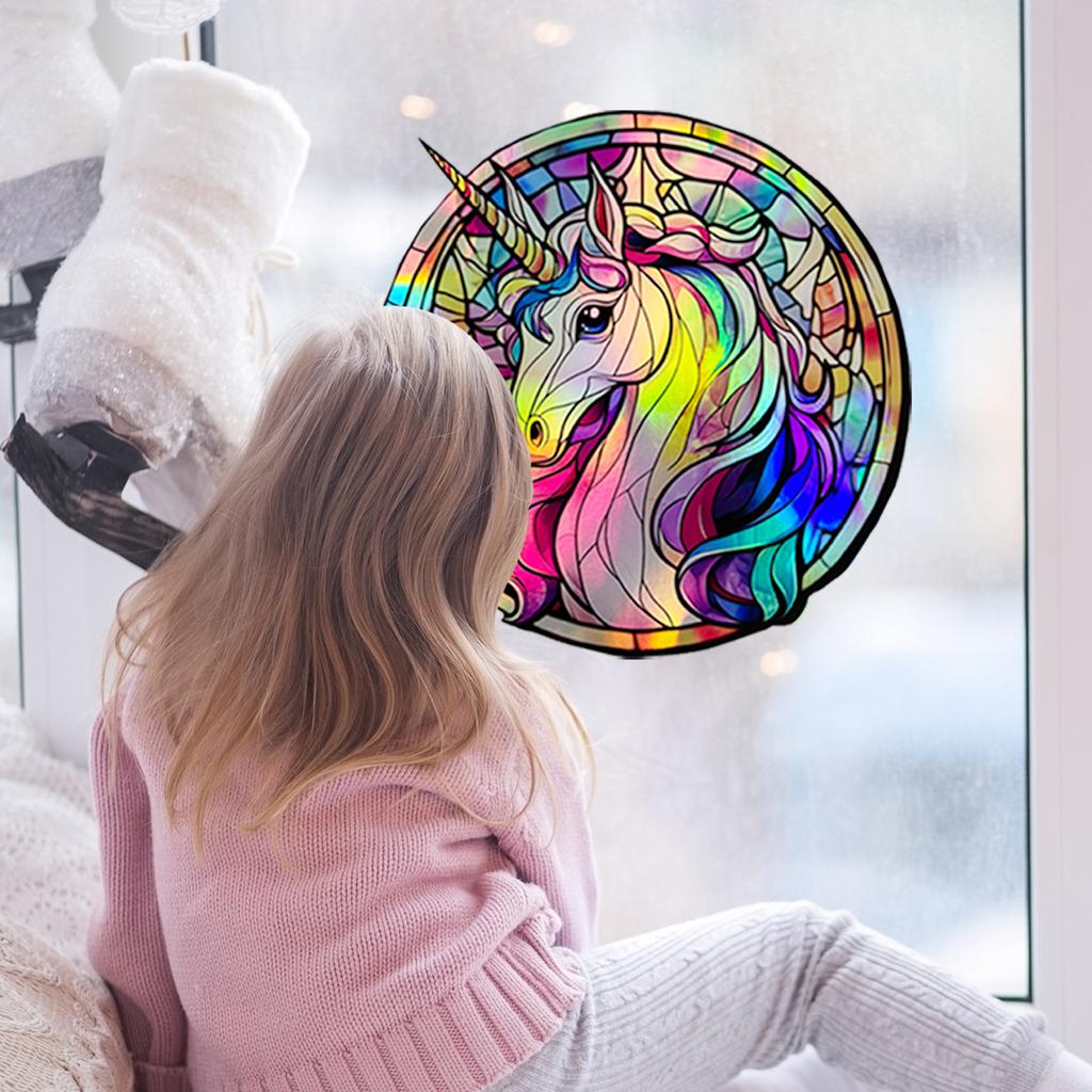 Ls13512 Laser Material Gradual Change Colorful Unicorn Round Wall Sticker Viewing Angle Different Pattern Color