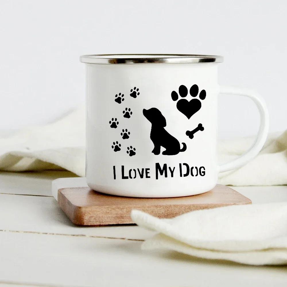 Lustiger Dackel-Druck Kreative Emaille-Tasse Kaffee-Weintassen Cartoon-Hunde Pfote Party-Getränk Bier Saft Milch Tassen Geschenke für Liebhaber Hund