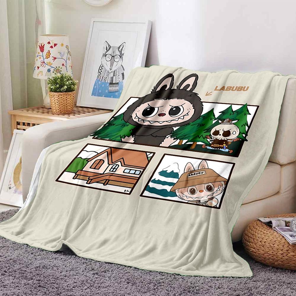 1Pc Cute Labubu Blanket Soft Comfortable Polyester Blanket Allseason Bedroom Office Outdoor Use Christmas Gift Choice Print Home Blanket Soft And Comf