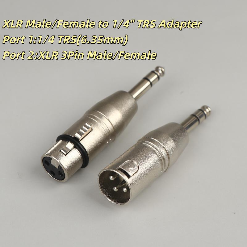 1/2Pcs 6.5Mm Stereo 1/4" Trs Male To Xlr 3Pin Female & Male Stereo Balanced Audio Connectors 1/4 Inch Trs To Xlr Adapter Set