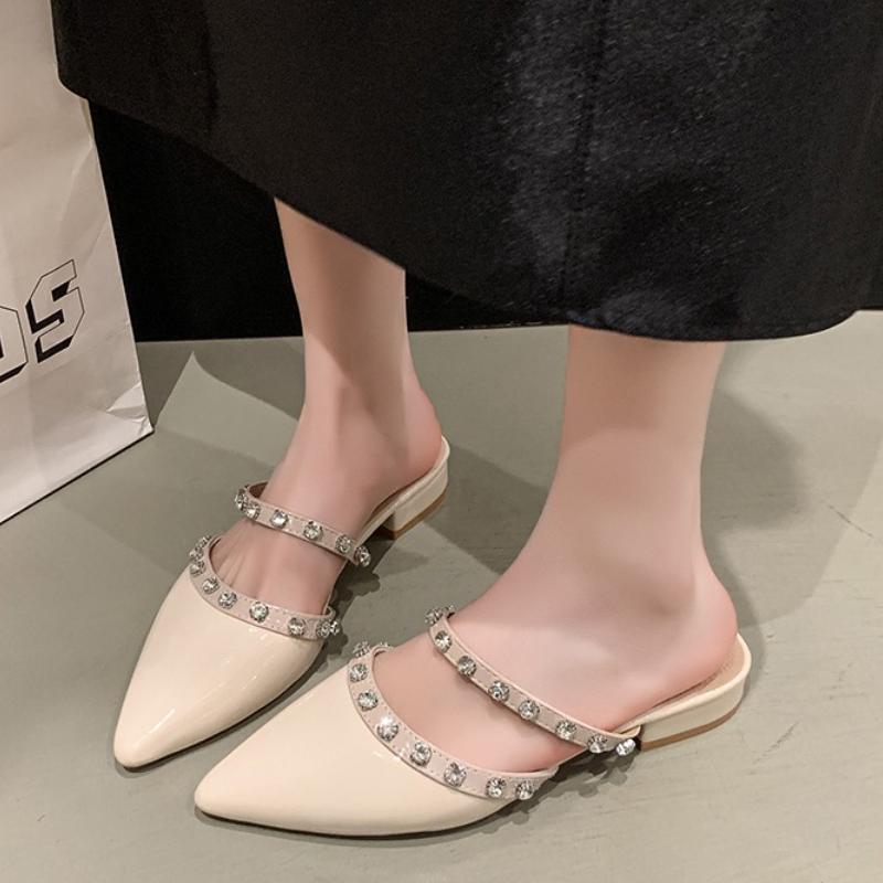 2025 New Women Shoes Heeled Slippers Pointed Toe  Low Heeled Pumps Female Fashion Designer Casual Shoes  Summer Sandals