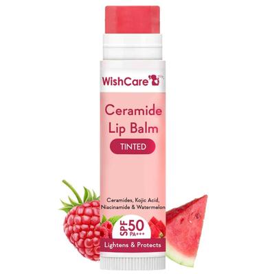 WishCare Tinted Lip Balm with SPF 50 PA +++ - Lip Brightening Balm for Dark Lips with Kojic Acid & Niacinamide- SPF Lip Balm for Women 5g